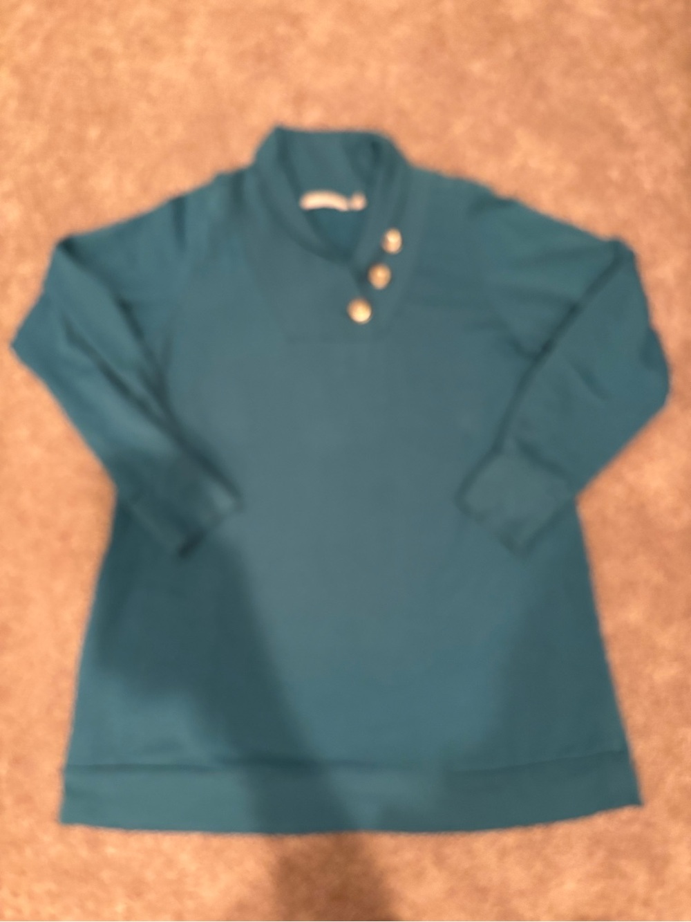 Soft Surroundings Teal Button-Trim Mock Neck Pullover